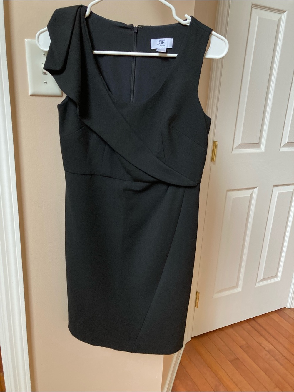 LOFT Black Shoulder Draped Sheath Dress